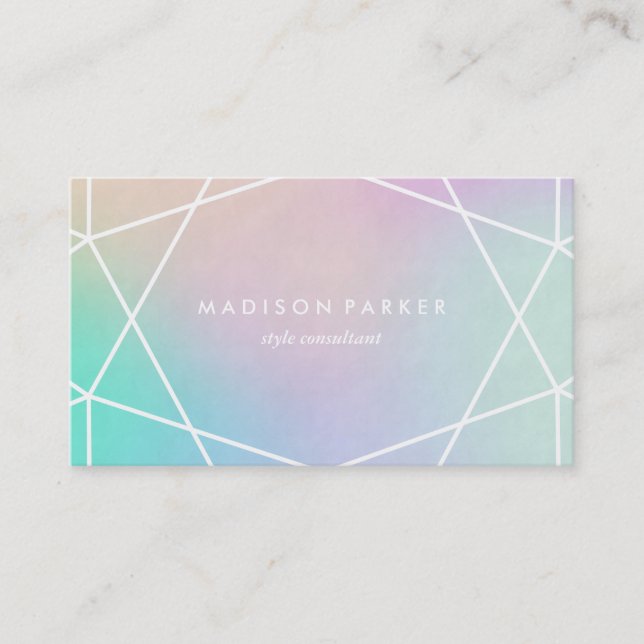Trendy Colorful Holographic Look | Geometric Business Card (Front)