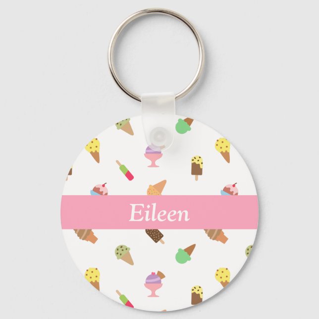 Trendy Colorful Ice Cream Pattern Name Keychain (Front)