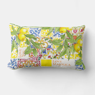 Trendy Colorful Italian Majolica Tiles Lumbar Pillow