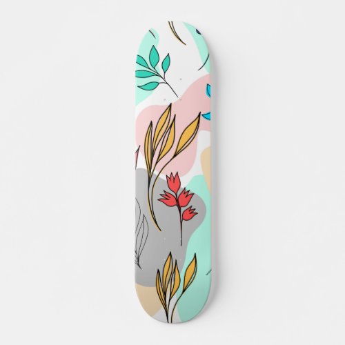 Trendy colorful leaves hand paint cute design skateboard