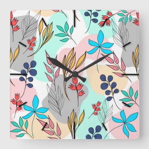 Trendy colorful leaves hand paint cute design square wall clock