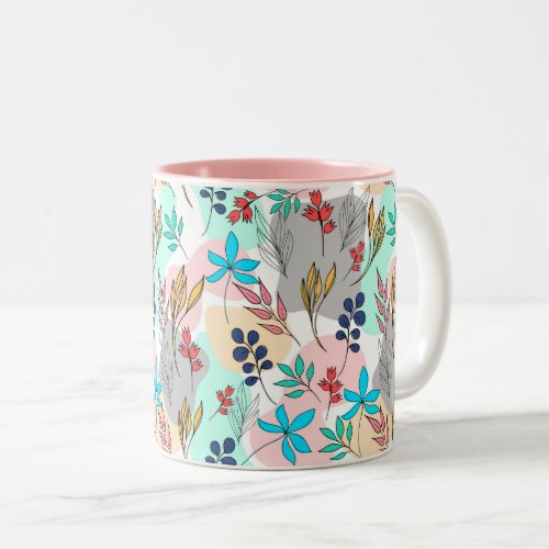 Trendy colorful leaves hand paint cute design Two_Tone coffee mug