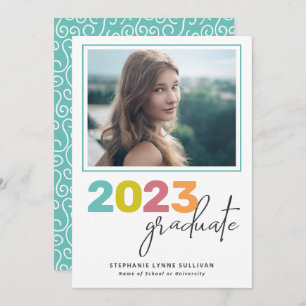 Trendy Colorful Lettering Modern Grad Party Invitation