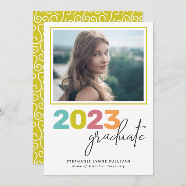 Trendy Colorful Lettering Modern Grad Party Invitation (Front/Back)