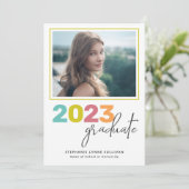 Trendy Colorful Lettering Modern Grad Party Invitation (Standing Front)