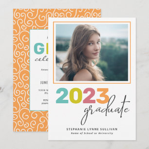 Trendy Colorful Lettering Modern Grad Party Invitation
