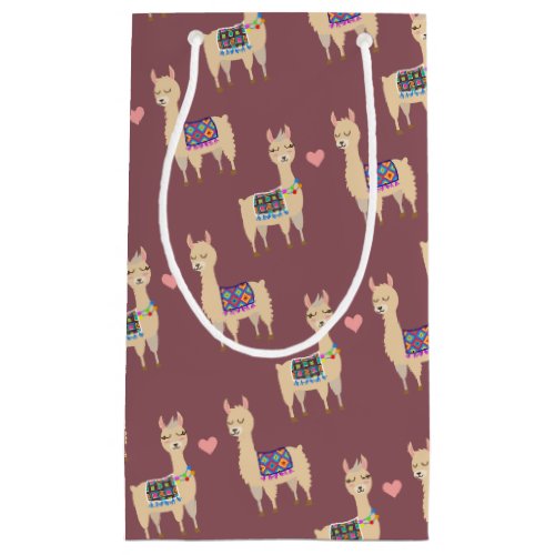 Trendy Colorful Llamas  Hearts Small Gift Bag