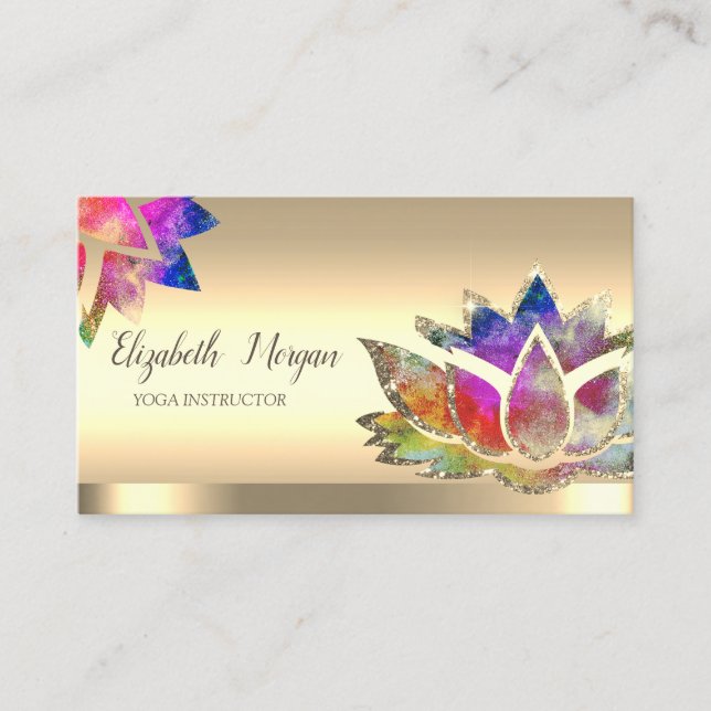Trendy Colorful Lotus Flower Yoga Instructor Business Card (Front)
