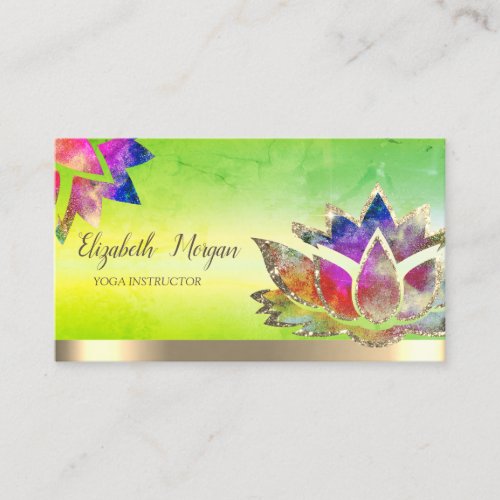 Trendy Colorful Lotus Flower Yoga Instructor Green Business Card