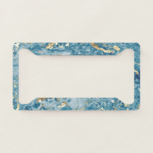Trendy Colorful Marble Blue Gold Texture License Plate Frame