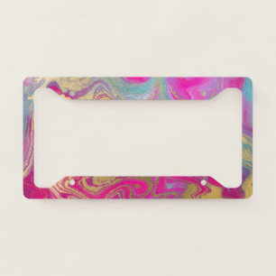 Trendy Colorful Marble Colorful Gold Texture License Plate Frame