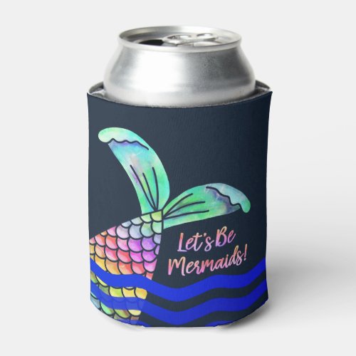 Trendy Colorful Mermaid Tail and Waves Can Cooler