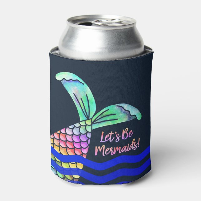 Trendy Colorful Mermaid Tail and Waves Can Cooler (Can Front)