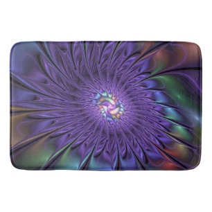 Trendy Colorful Modern Abstract Fractal Flower Bath Mat