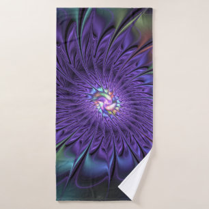 Trendy Colorful Modern Abstract Fractal Flower Bath Towel