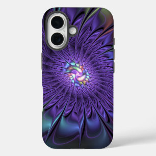 Trendy Colorful Modern Abstract Fractal Flower iPhone 16 Case
