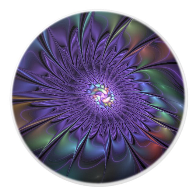 Trendy Colorful Modern Abstract Fractal Flower Ceramic Knob (Front)
