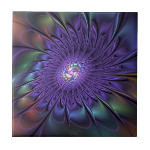 Trendy Colorful Modern Abstract Fractal Flower Ceramic Tile