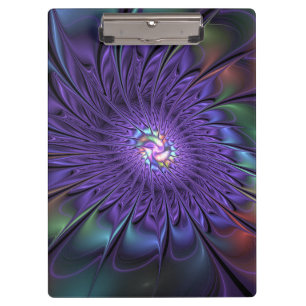 Trendy Colorful Modern Abstract Fractal Flower Clipboard