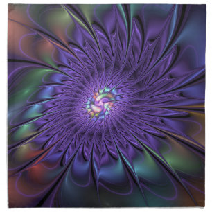 Trendy Colorful Modern Abstract Fractal Flower Cloth Napkin