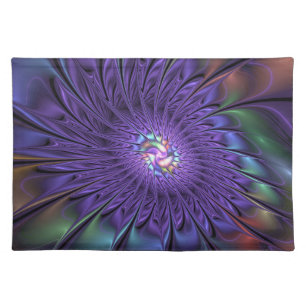 Trendy Colorful Modern Abstract Fractal Flower Cloth Placemat