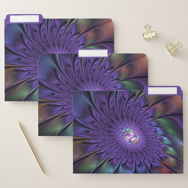 Trendy Colorful Modern Abstract Fractal Flower File Folder (Set)