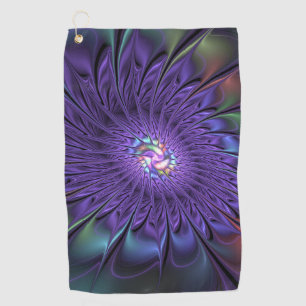 Trendy Colorful Modern Abstract Fractal Flower Golf Towel