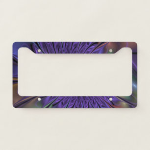 Trendy Colorful Modern Abstract Fractal Flower License Plate Frame