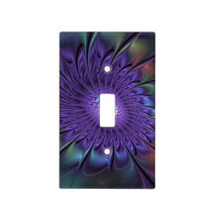 Trendy Colorful Modern Abstract Fractal Flower Light Switch Cover