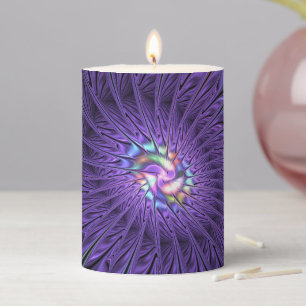 Trendy Colorful Modern Abstract Fractal Flower Pillar Candle