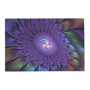 Trendy Colorful Modern Abstract Fractal Flower Placemat