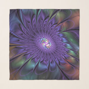 Trendy Colorful Modern Abstract Fractal Flower Scarf