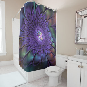 Trendy Colorful Modern Abstract Fractal Flower Shower Curtain