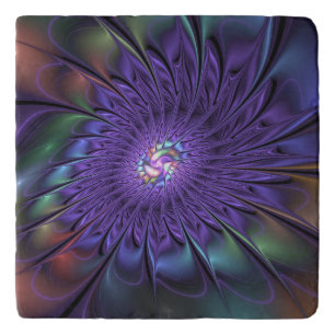 Trendy Colorful Modern Abstract Fractal Flower Trivet