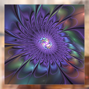 Trendy Colorful Modern Abstract Fractal Flower Window Cling