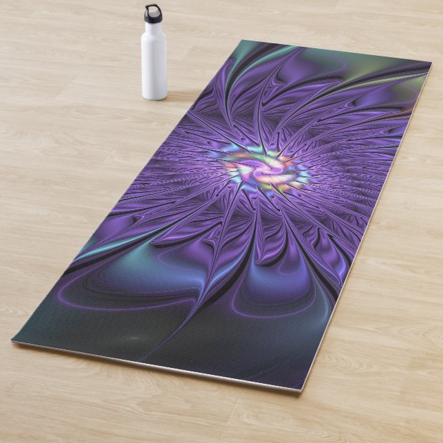 Trendy Colorful Modern Abstract Fractal Flower Yoga Mat (In Situ)