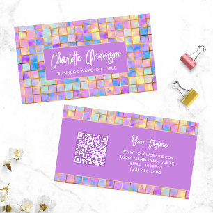 Trendy Colorful Modern Tiles QR Code Abstract Name Business Card