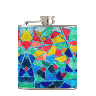 Trendy Colorful Mosaic Abstract Pattern Hip Flask
