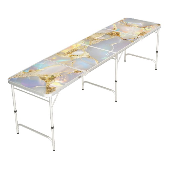Trendy Colorful Opal Stone Beer Pong Table (Angled)