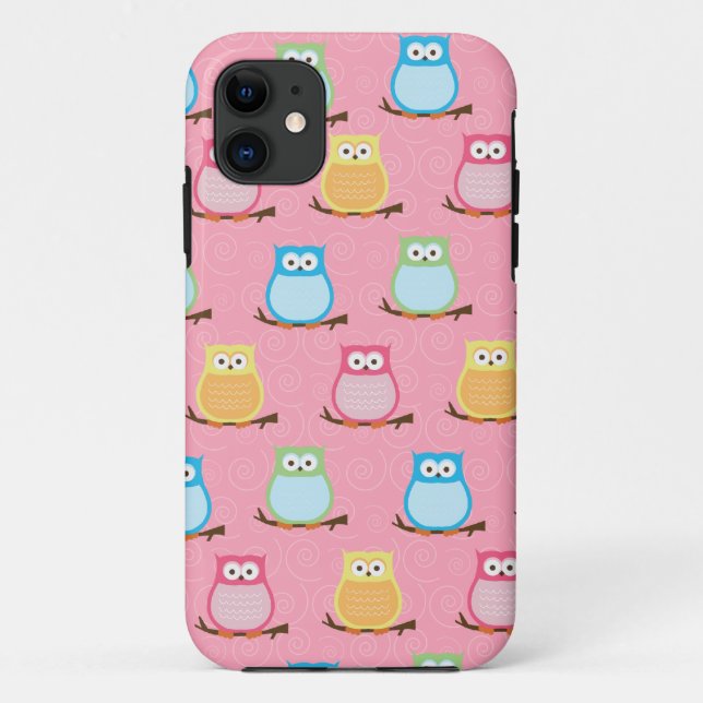 Trendy Colorful Owls iPhone 5 Case (Pink) (Back)