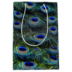 Trendy Colorful Peacock Feathers Teal Medium Gift Bag
