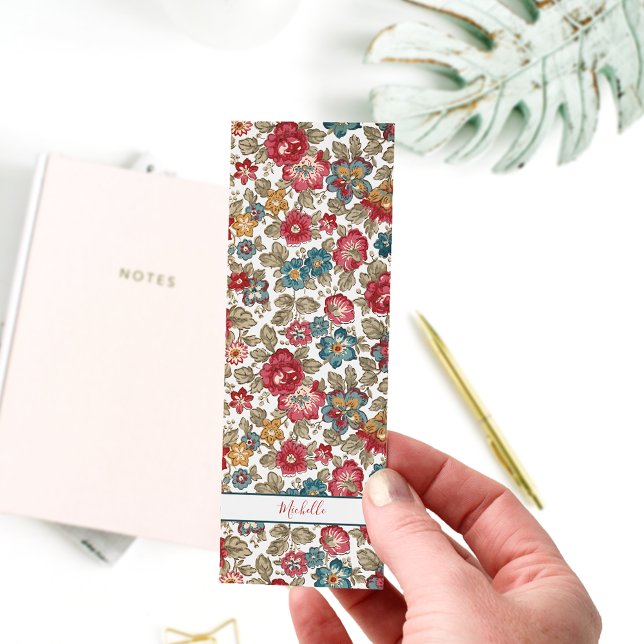Trendy Colorful Personalized Boho Floral-White BG Bookmarks (Creator Uploaded)