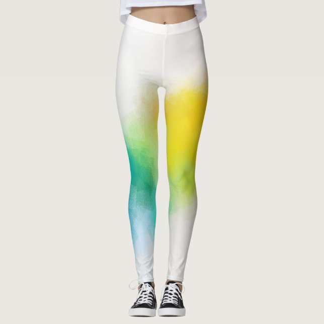 Trendy Colorful Pink Red Blue Green Yellow Modern Leggings (Front)