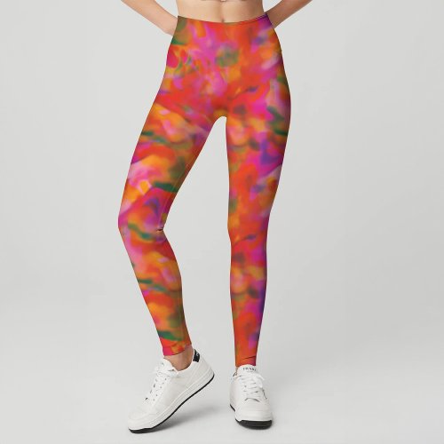 Trendy Colorful Pink Yellow Tie Dye Pattern Print  Leggings