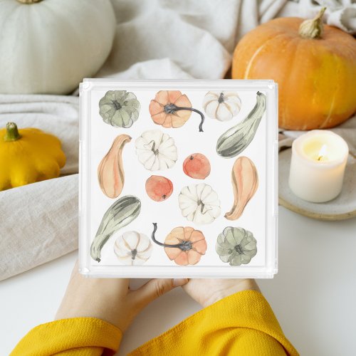 Trendy Colorful Pumpkin Pattern  Autumn Vibes Acrylic Tray