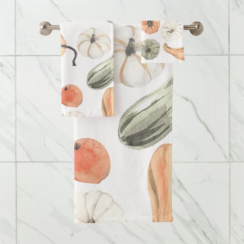 Trendy Colorful Pumpkin Pattern  Autumn Vibes Bath Towel Set