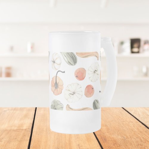 Trendy Colorful Pumpkin Pattern  Autumn Vibes Frosted Glass Beer Mug