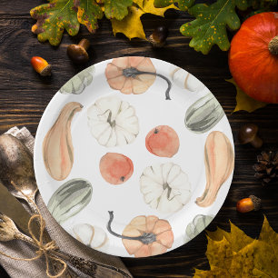Trendy Colorful Pumpkin Pattern Autumn Vibes Paper Plates