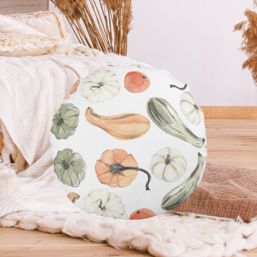 Trendy Colorful Pumpkin Pattern  Autumn Vibes Round Pillow
