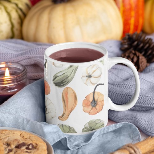 Trendy Colorful Pumpkin Pattern  Autumn Vibes Two_Tone Coffee Mug